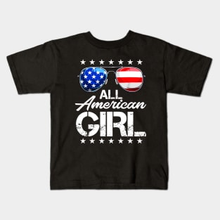 4th of July Shirt ALL AMERICAN GIRL USA Flag Patriotic Family Kids T-Shirt